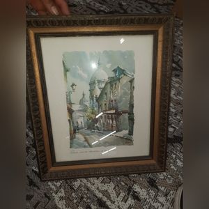 Vintage Watercolor Signed Paris Rue Du Chevalier De La Barre Framed 17.5"x15